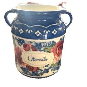 The Pioneer Woman Blue and Red Floral Utensil Holder